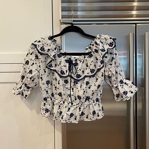Zara NWT White and blue blouse Size Small